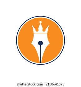 King pen vector logo design. Royal Pen crown Logo design vector template.