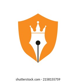 King pen vector logo design. Royal Pen crown Logo design vector template.