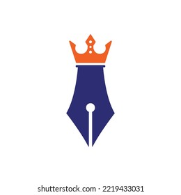 King pen vector logo design. Royal Pen crown Logo design vector template.