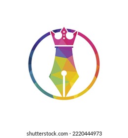 King pen vector logo design. Royal Pen crown Logo design vector template.