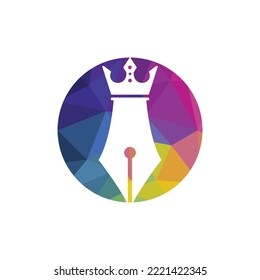 King pen vector logo design. Royal Pen crown Logo design vector template.