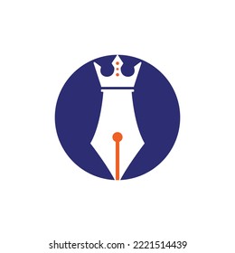 King pen vector logo design. Royal Pen crown Logo design vector template.