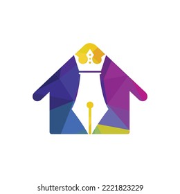 King pen vector logo design. Royal Pen crown Logo design vector template.