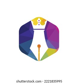 King pen vector logo design. Royal Pen crown Logo design vector template.