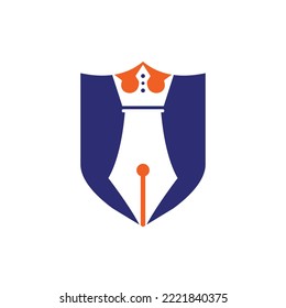King-Stift, Vektorlogo-Design. Royal Pen Kronen Logo Design, Vektorvorlage.