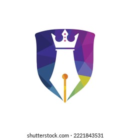 King pen vector logo design. Royal Pen crown Logo design vector template.