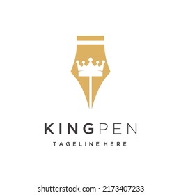 King Pen Writer Author Logo Vector Crown Symbol