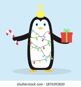 King penguin. Cartoon character. Vector illustration.