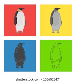 King penguin color flat, line, simple, black and white concept icons set