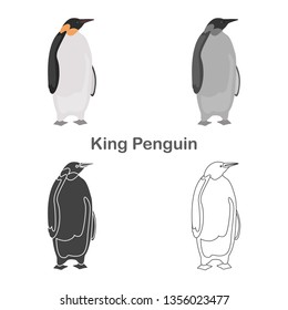 King penguin color flat, line, simple, black and white concept icons set