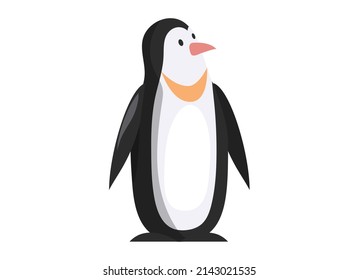 King penguin with long beak and short legs, swims and dives well eats fish. Large black and white marine bird. Animal living in antarctic. Swimming bird, marine animal isolated on white background