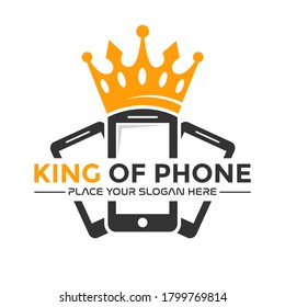 King of phone vector logo template. This design use crown symbol. Suitable for cellular business.