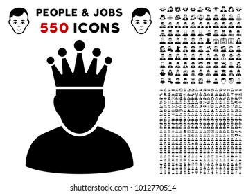 King pictograph with 550 bonus pitiful and glad people design elements. Vector illustration style is flat black iconic symbols.