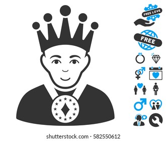 King pictograph with bonus love pictures. Vector illustration style is flat iconic blue and gray symbols on white background.