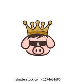 king pig crown pork bacon theme cartoon vector