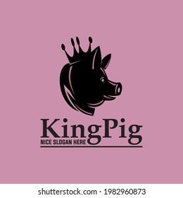 logotipo de cerdo rey, silueta de cerdo negro ilustraciones vectoriales de corona