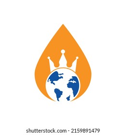 King Planet drop shape concept Vector Logo Design. Globe King Logo Icon Design.