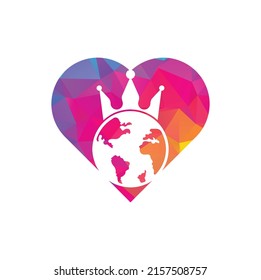 King Planet heart shape concept Vector Logo Design. Globe King Logo Icon Design.