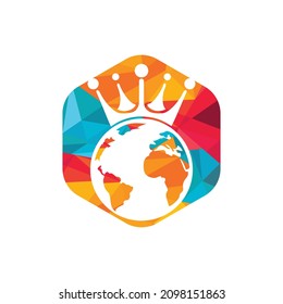 King Planet Vector Logo Design. Globe King Logo Icon Design.	