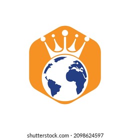 King Planet Vector Logo Design. Globe King Logo Icon Design.	