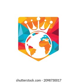 King Planet Vector Logo Design. Globe King Logo Icon Design.	