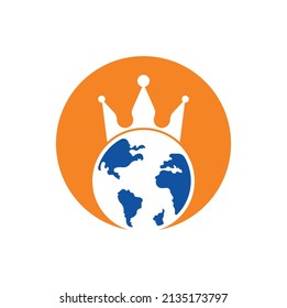 King Planet Vector Logo Design. Globe King Logo Icon Design.