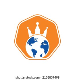 King Planet Vector Logo Design. Globe King Logo Icon Design.