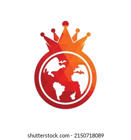 King Planet Vector Logo Design. Globe King Logo Icon Design.