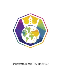 King Planet Vector Logo Design. Globe King Logo Icon Design.	