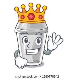 King plastic cup on a cartoon table