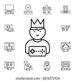 King, player, game, rating, first place flat vector icon in esport pack