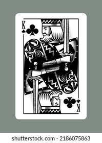 King playing card of Clubs suit in vintage engraving drawing style. Vector illustration
