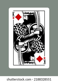 King playing card of Diamonds suit in vintage engraving drawing style. Vector illustration