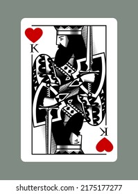 King playing card of Hearts suit in vintage engraving drawing stile. Vector illustration