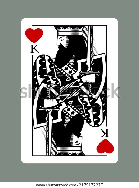 King playing card of Hearts suit in\
vintage engraving drawing stile. Vector\
illustration