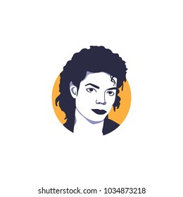 King Of Pop, Michael Jackson Face Vector Illustration Isolated With Simple Orange Circle Background