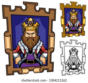 King portrait mascot or logo in 3 versions.