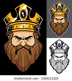 King portrait mascot or logo in 3 versions.