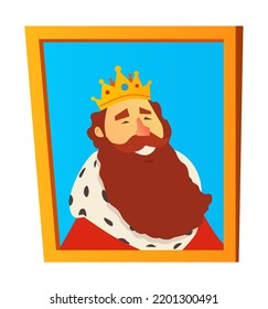 King Portrait - Modern Flat Design Style Single Isolated Image. Neat Detailed Illustration Of Object Of Art And Painting. Museum Exhibit, Wall Decor, Historical Artifact. Medieval Monarch Heritage