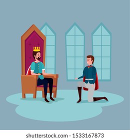 king with prince in castle indoor vector illustration design