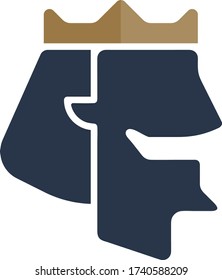 King profile geometric logo with crown