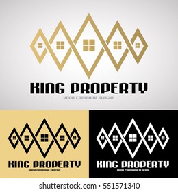 King Property Logo Design in Luxury Style for Estate, Home, House, Property, Building Business or House Sale Agent. Vector Logo Template.