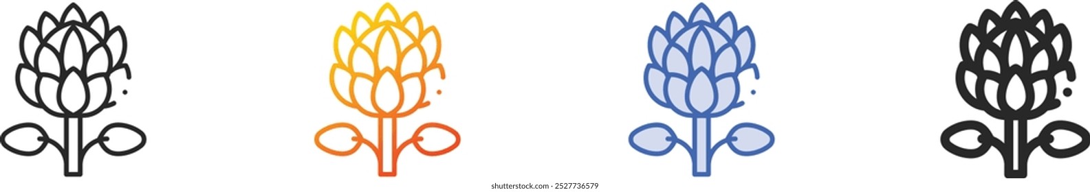 king protea icon.Thin Linear, gradiente, azul traçado e negrito estilo design isolado no fundo branco