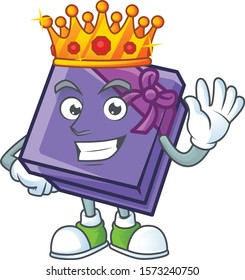 King of purple gift box on cartoon mascot style design