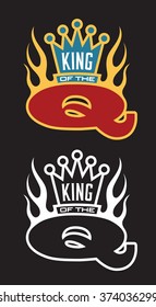 King of the Q barbecue vector design with crown and flames.