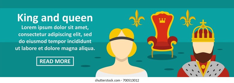 King and queen banner horizontal concept. Flat illustration of king and queen banner horizontal vector concept for web