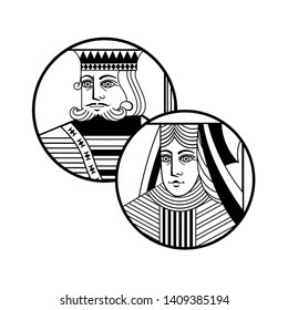 king and queen cards round icon cartoon black and white vector illustration graphic design