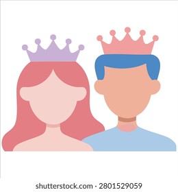 King and Queen Characters Wearing Crowns Illustration on White Background