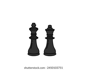 King and the queen chess pieces on a white background