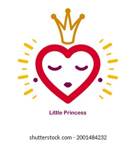 King or queen concept vector emblem isolated, humorous romantic greetings design element, heart shaped love and mating theme icon, beauty great look compliment.